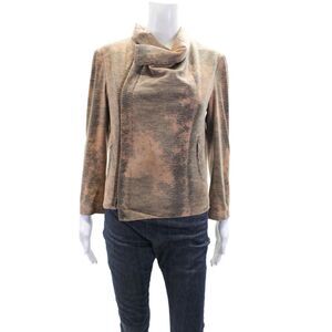 SW3 Bespoke Womens Snakeskin Print Asymmetrical Zippered Jacket Beige Size S